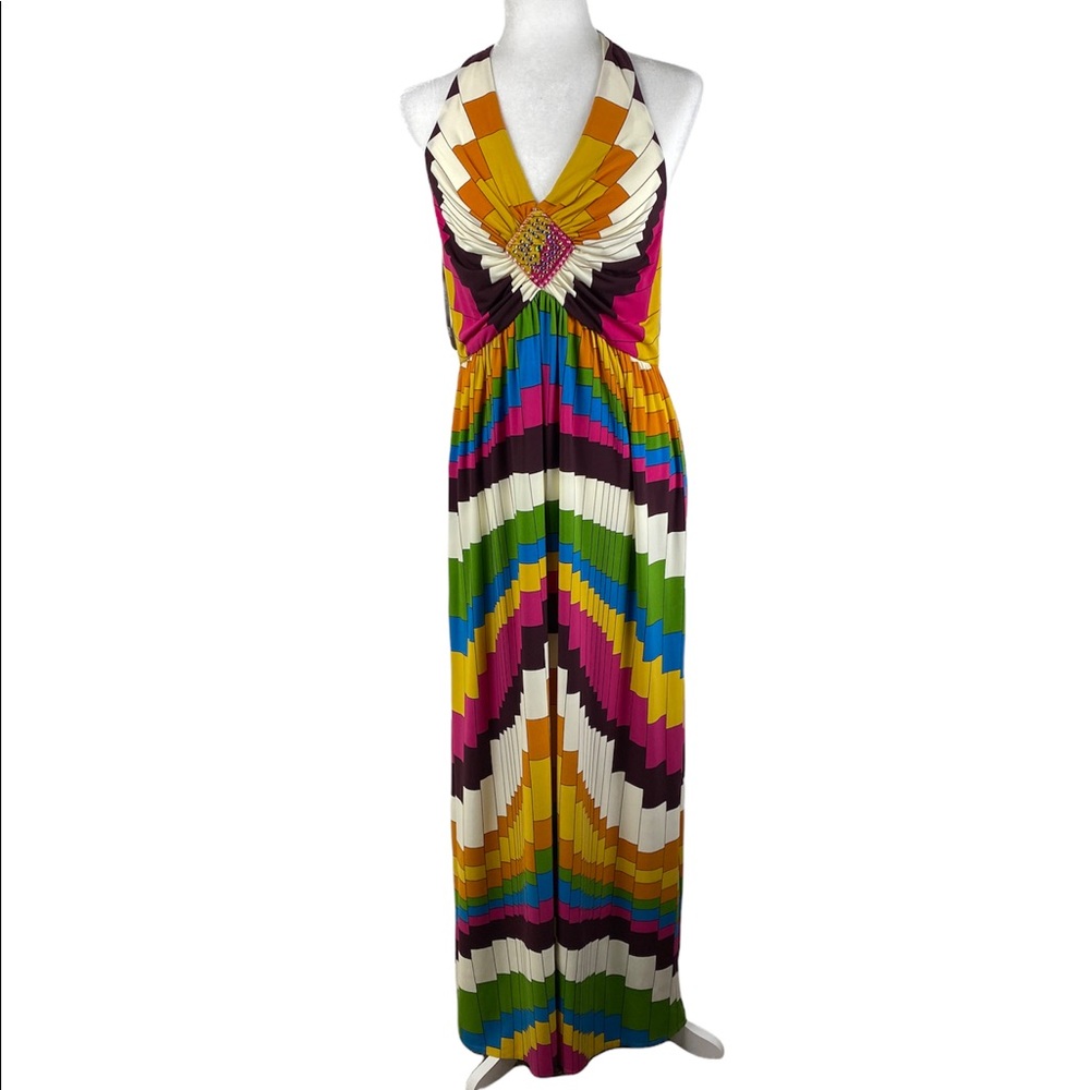 MUSE for Boston Proper Halter Maxi Multicolor Party Vacation Dress size Medium